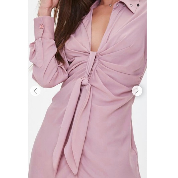 Mauve Pink Tie Front Collar Dress Dusty Rose Small - Picture 5 of 8
